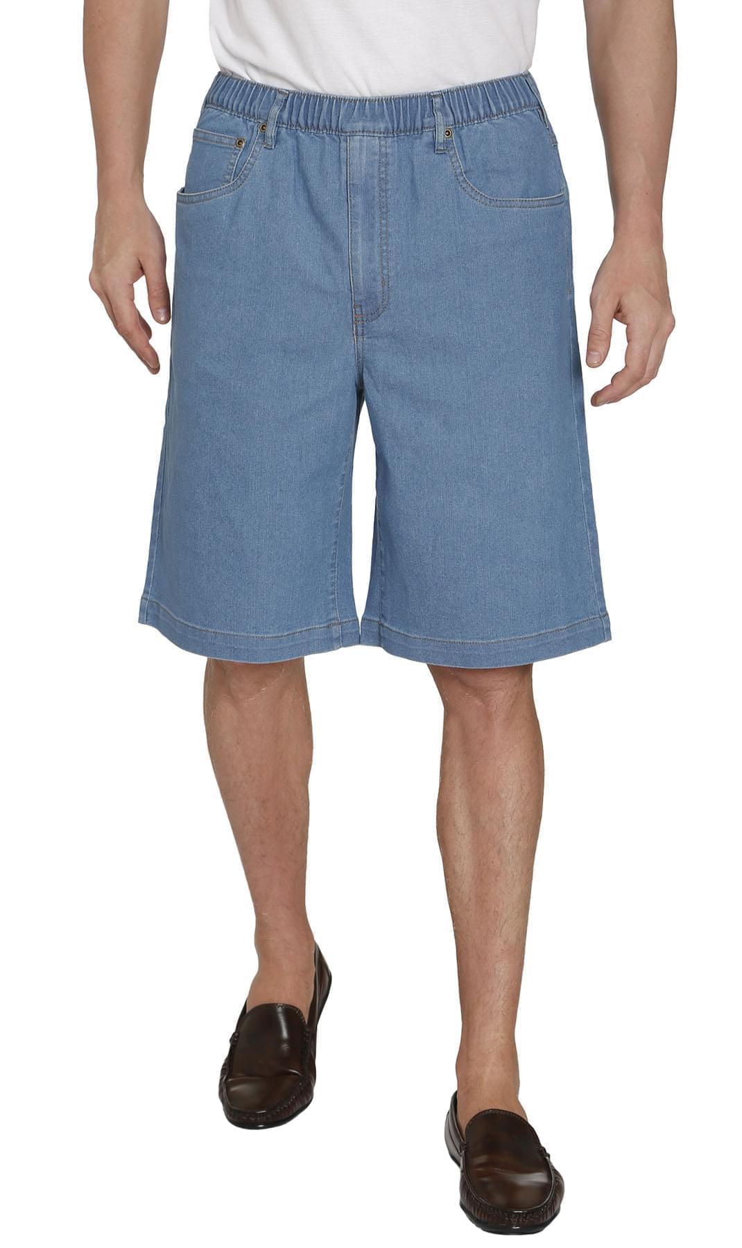 Men's Pull-On Stretch Denim and Twill Shorts — Elastic Waist No Zipper