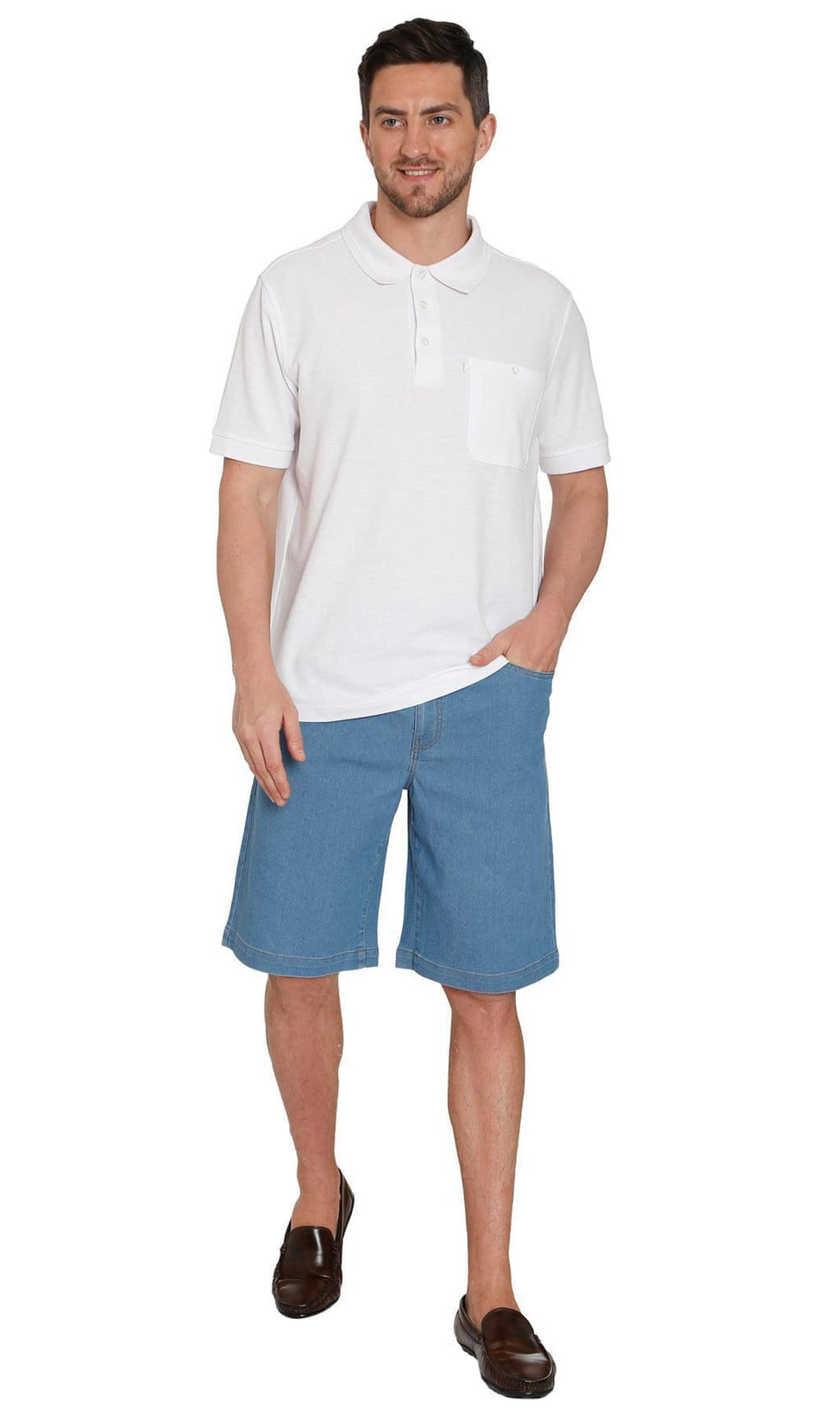 Men's Pull-On Stretch Denim and Twill Shorts — Elastic Waist No Zipper