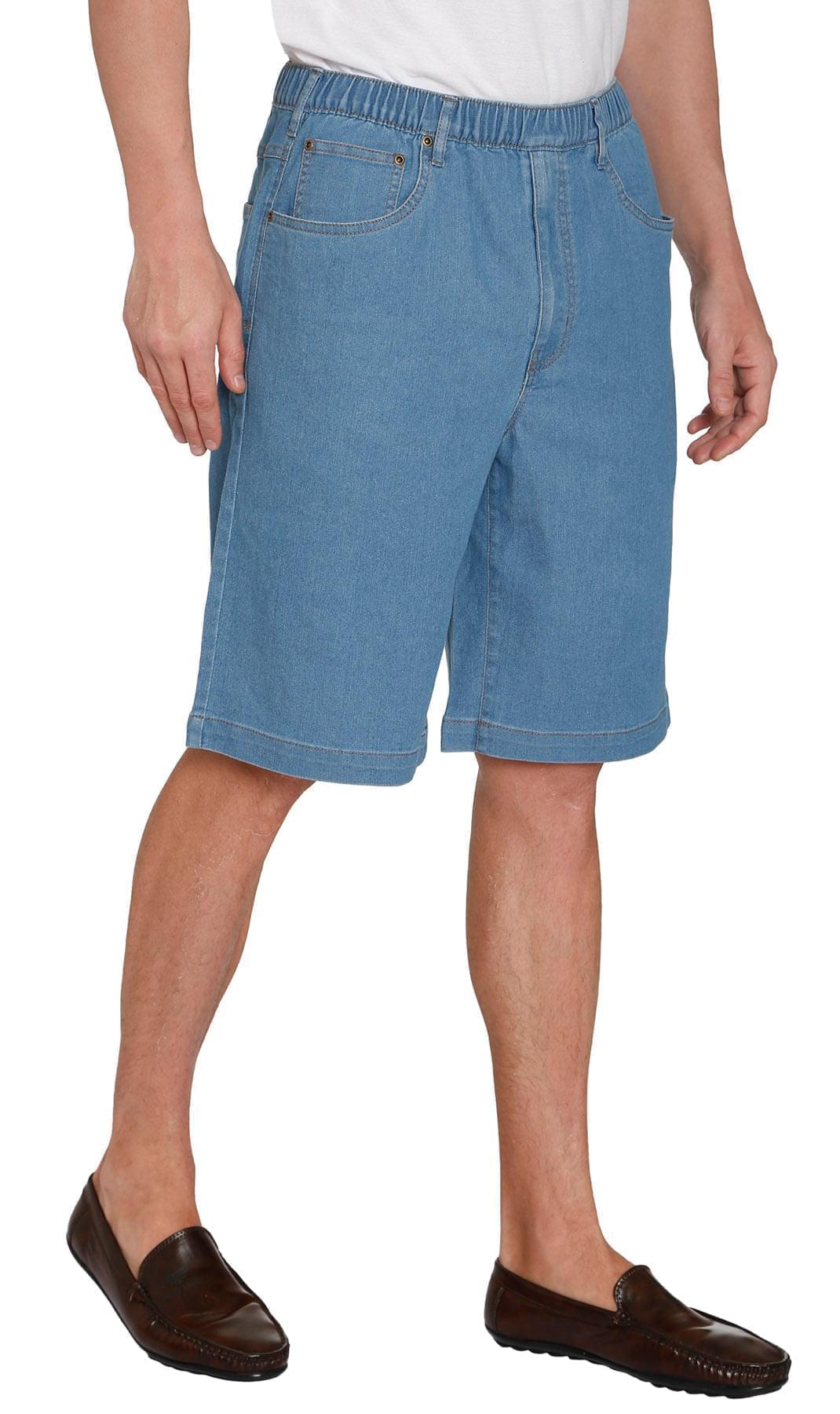 Men's Pull-On Stretch Denim and Twill Shorts — Elastic Waist No Zipper