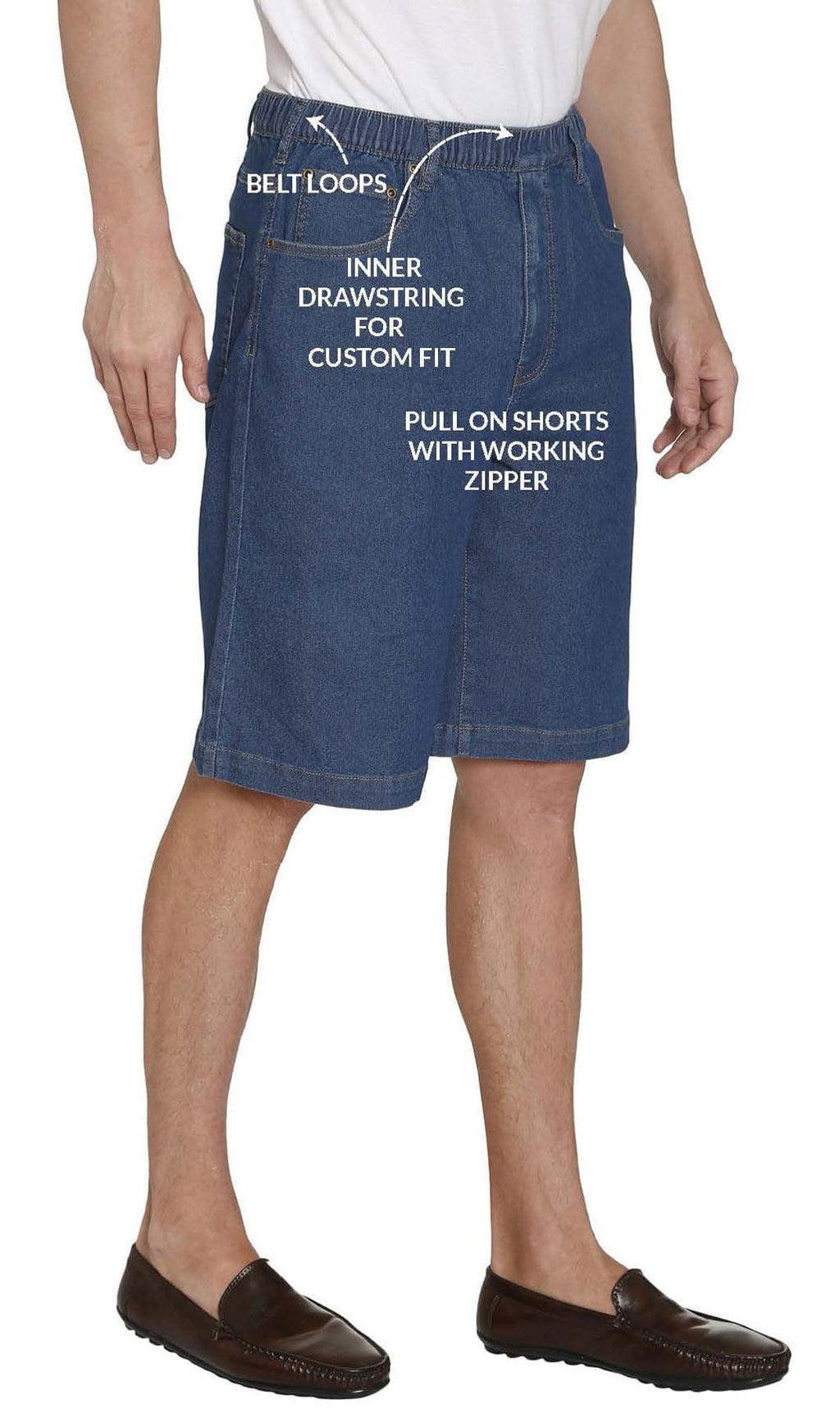 Men's Pull-On Stretch Denim and Twill Shorts — Elastic Waist No Zipper