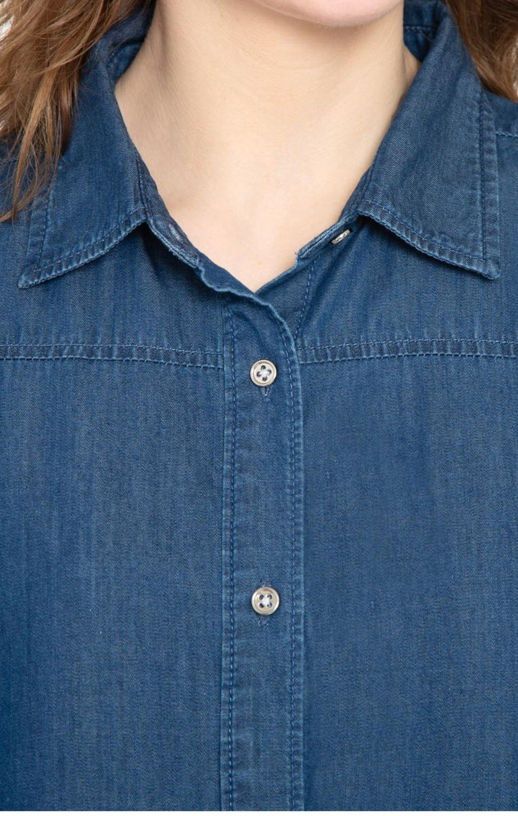 Women's Long Sleeve Denim Tunic Top — Button Front All Season Wear