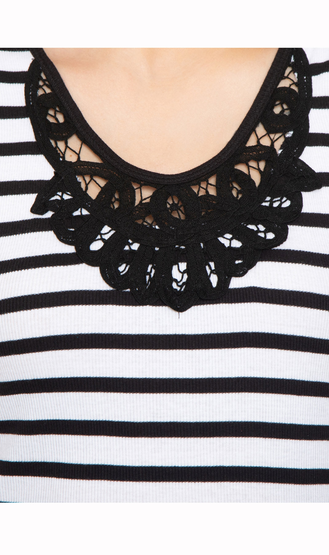 Women's Striped Sleeveless Tank Top with Crochet Lace Neckline