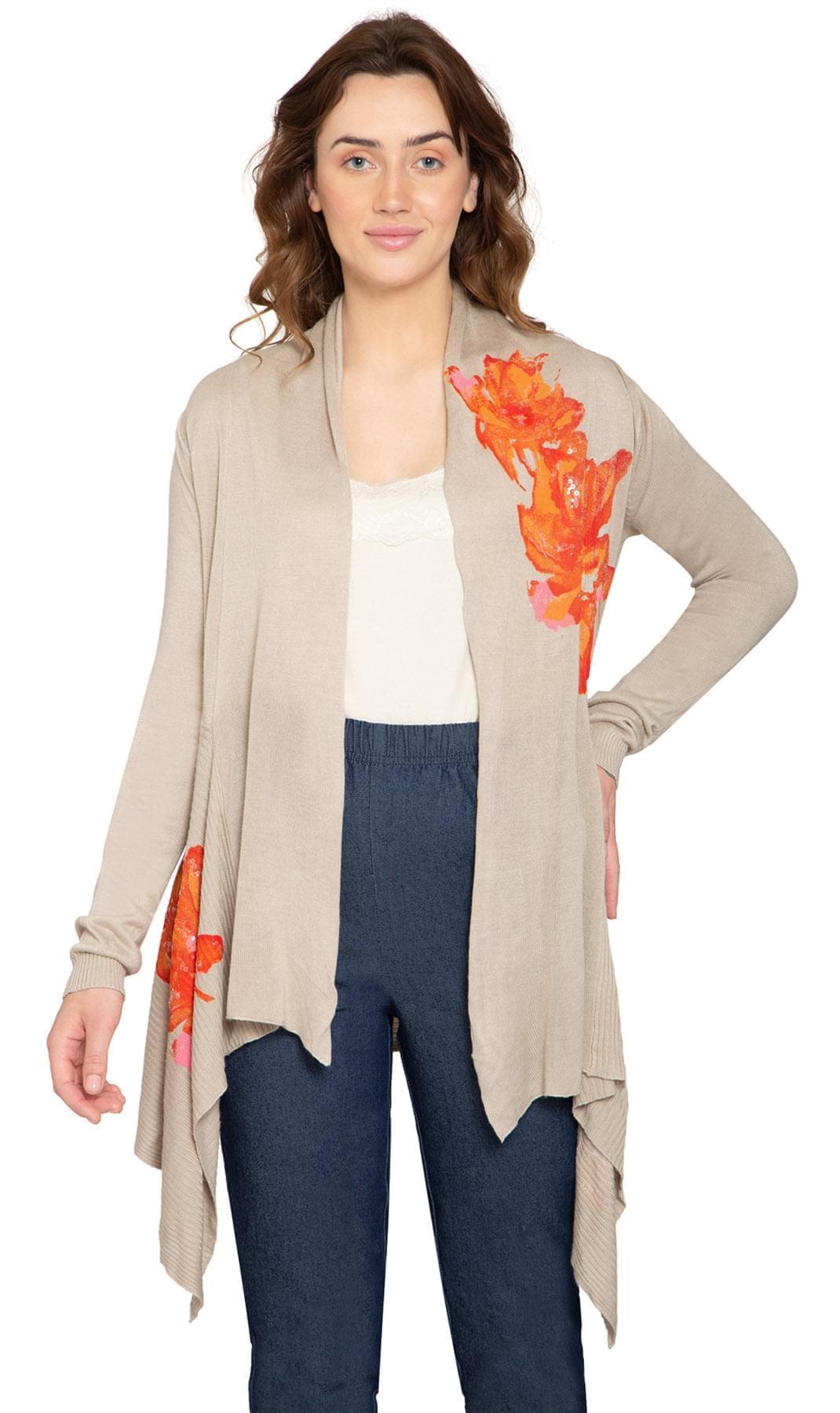 Women's Floral Embellished Open Front Long Cardigan
