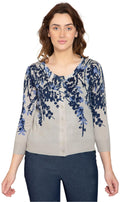 Women's 3/4 Sleeve Printed and Embellished Knit Cardigan