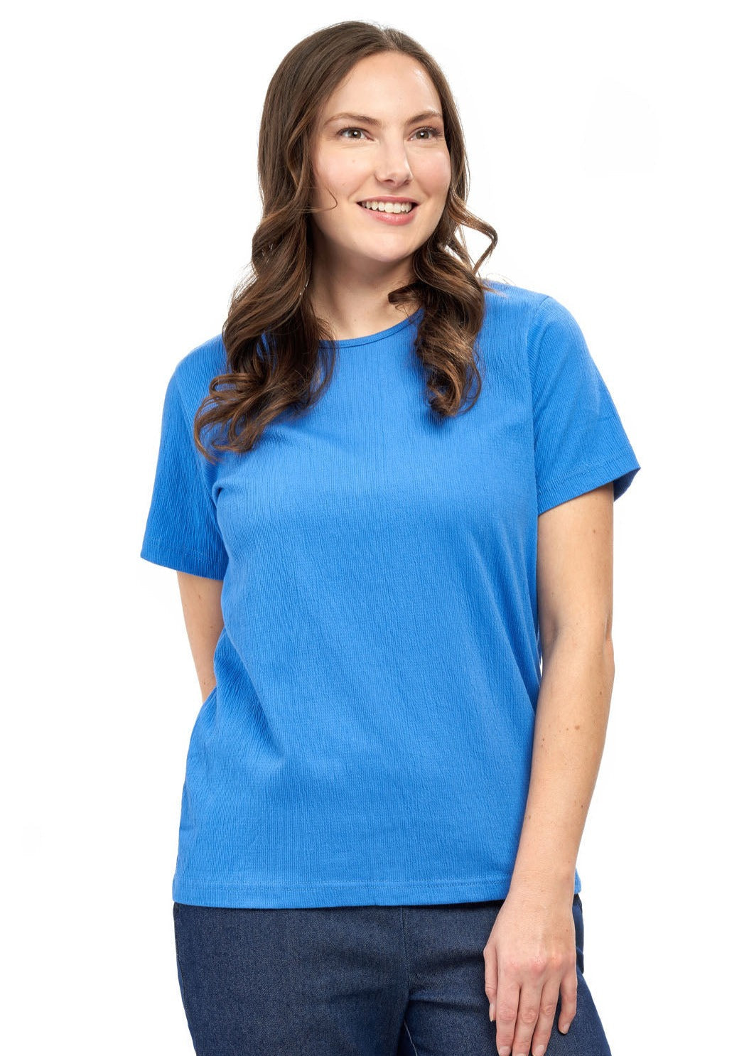 Women's Short Sleeve Textured Knit T-Shirt — Jewel Neckline Cotton Blend