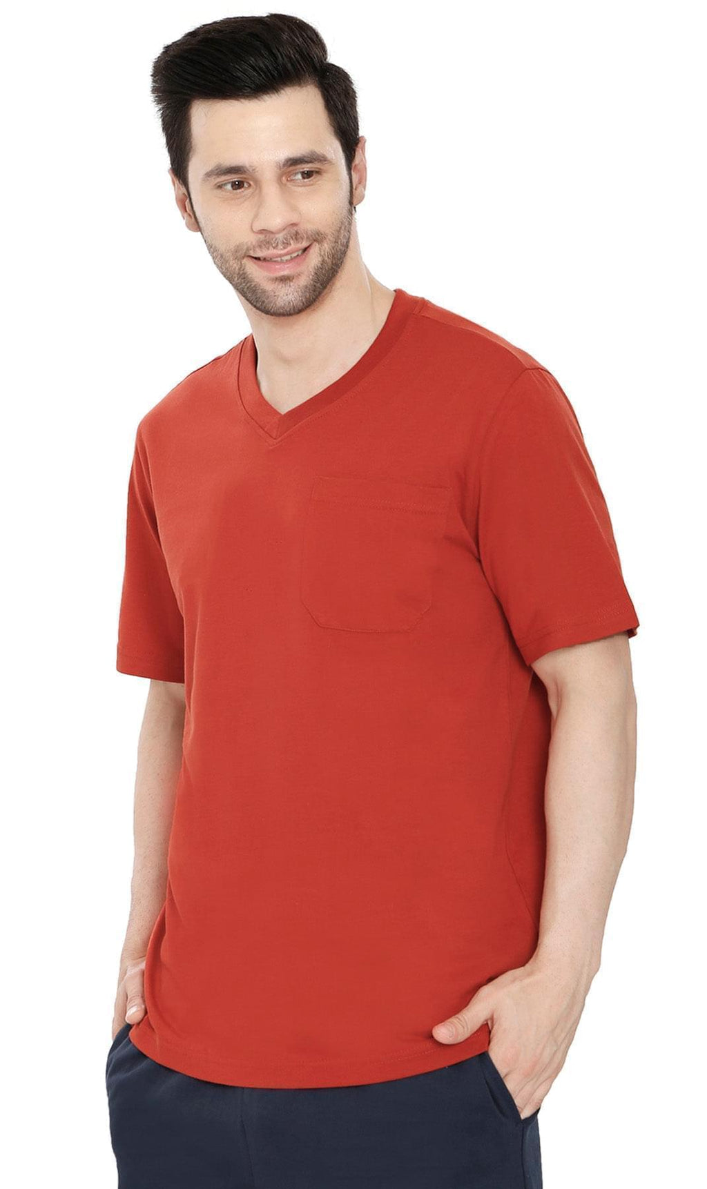 Men's Heavyweight Short Sleeve V-Neck T-Shirt with Chest Pocket