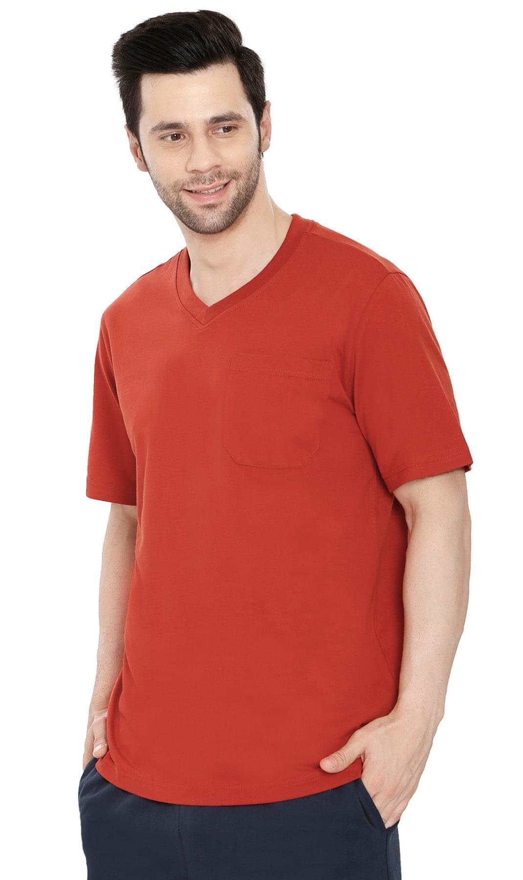Men's Heavyweight Short Sleeve V-Neck T-Shirt with Chest Pocket