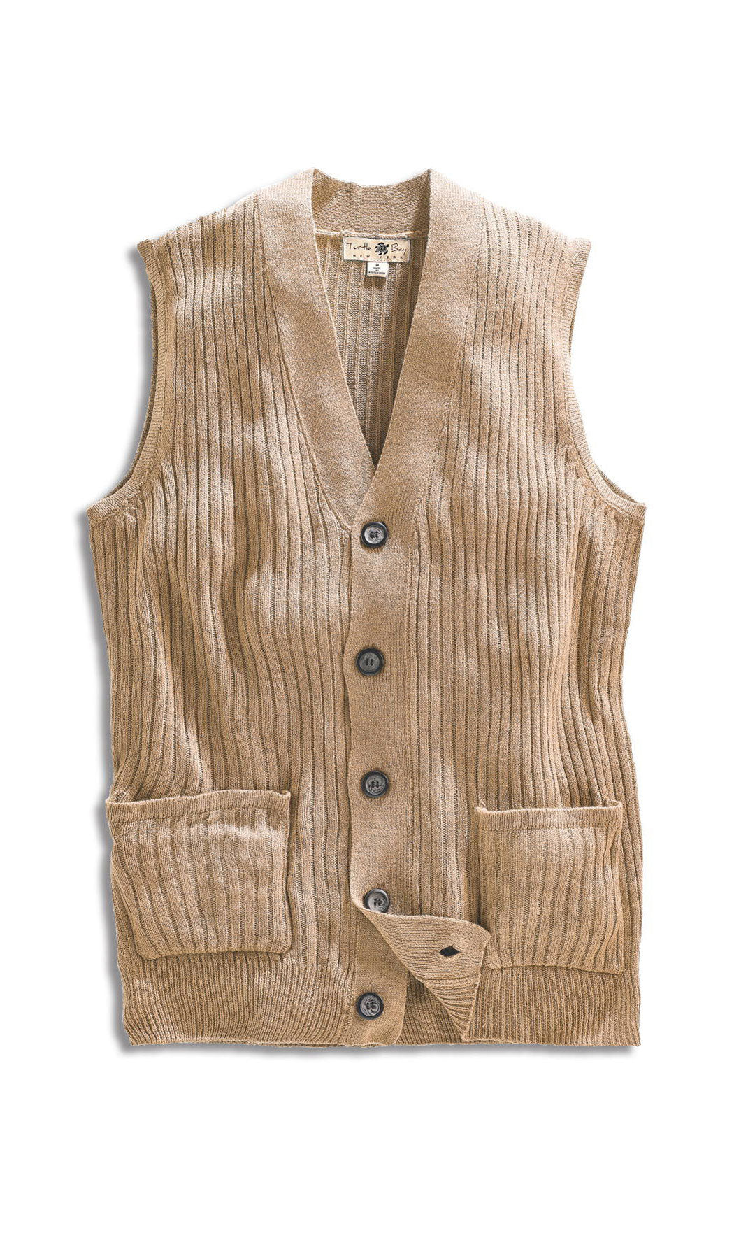 Men's Button Front Rib Knit Sweater Vest with Pockets — Relaxed Fit