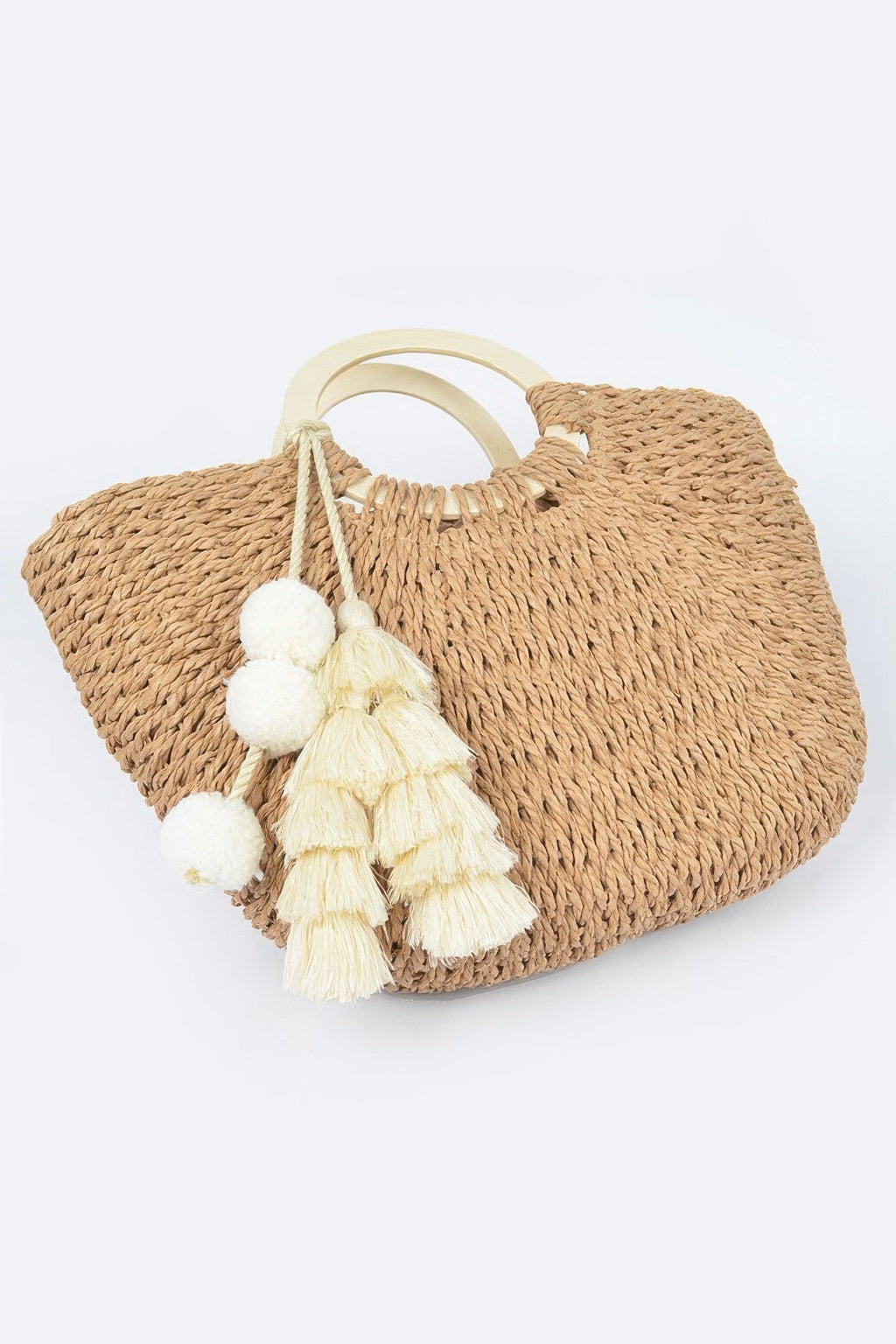 Woven Cotton Wood Handle Tote Bag