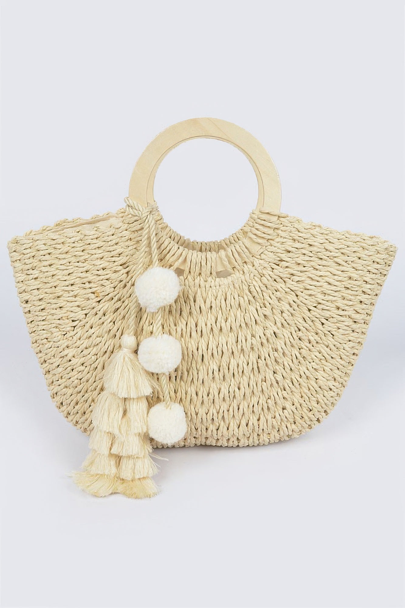 Woven Cotton Wood Handle Tote Bag