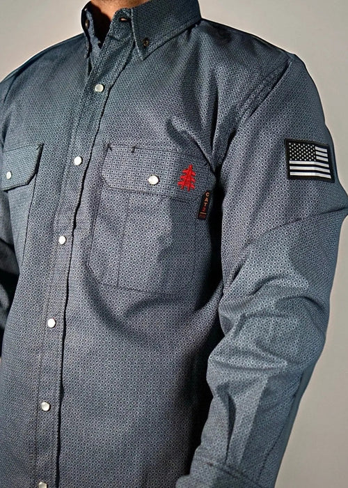 FR Pearl Snap Work Shirt - Forged Gray - With U.S Flag