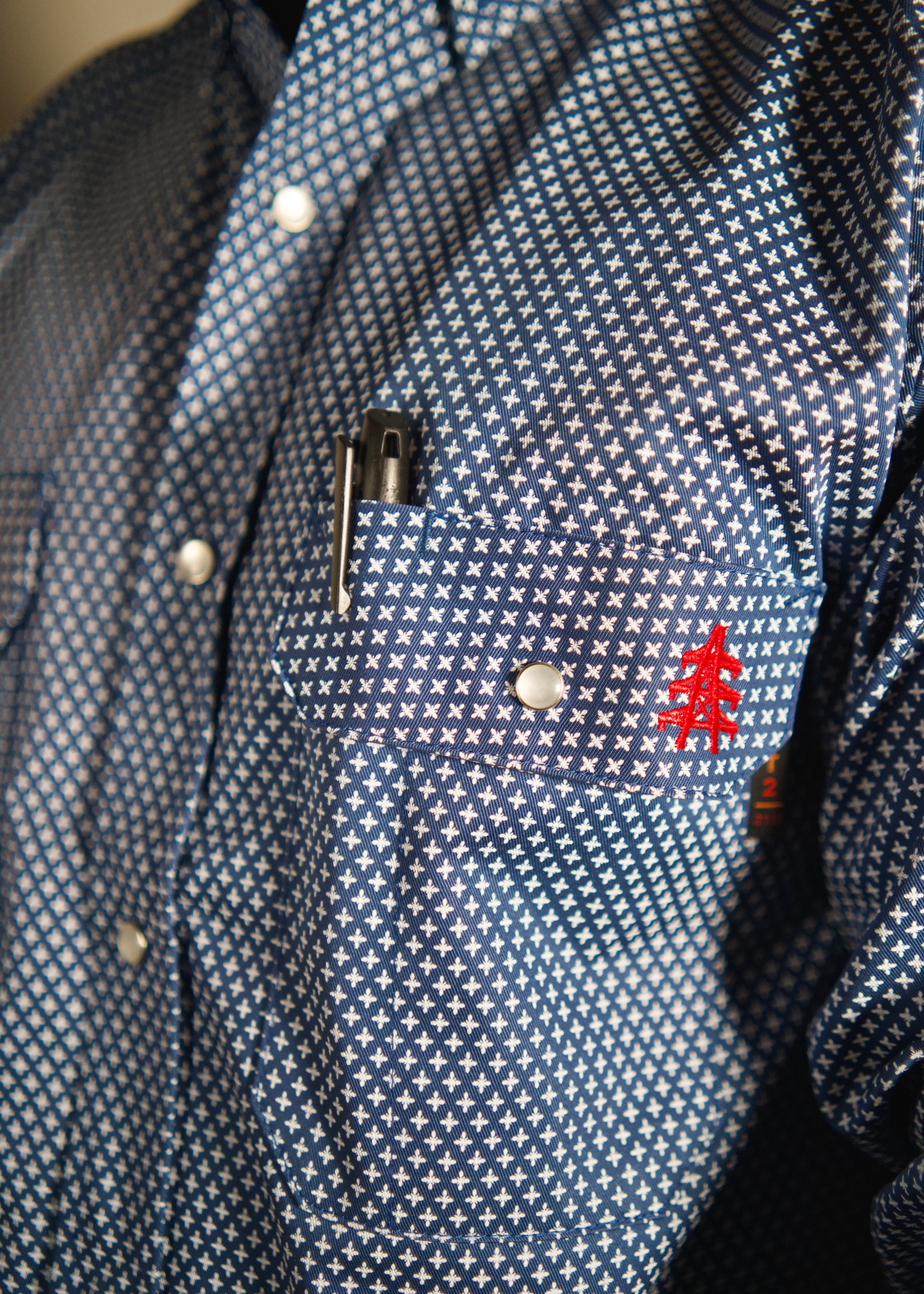 FR Pearl Snap Work Shirt - Honor Navy - With U.S Flag