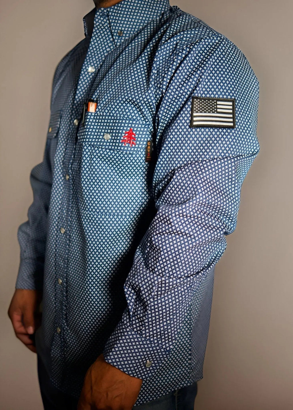 FR Pearl Snap Work Shirt - Honor Navy - With U.S Flag
