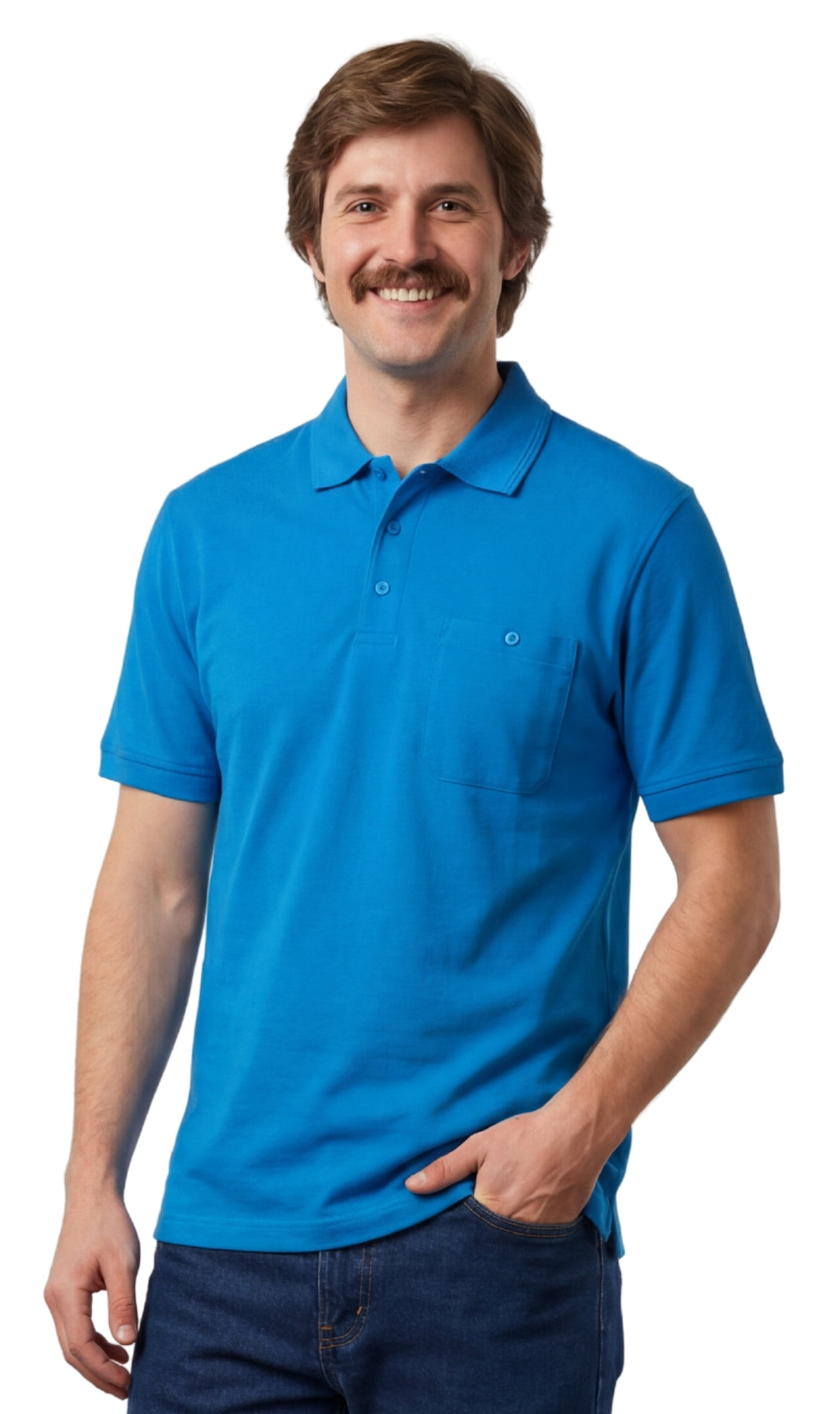 Men's Short Sleeve Polo Shirt — Pique Knit Cotton Blend with Chest Pocket