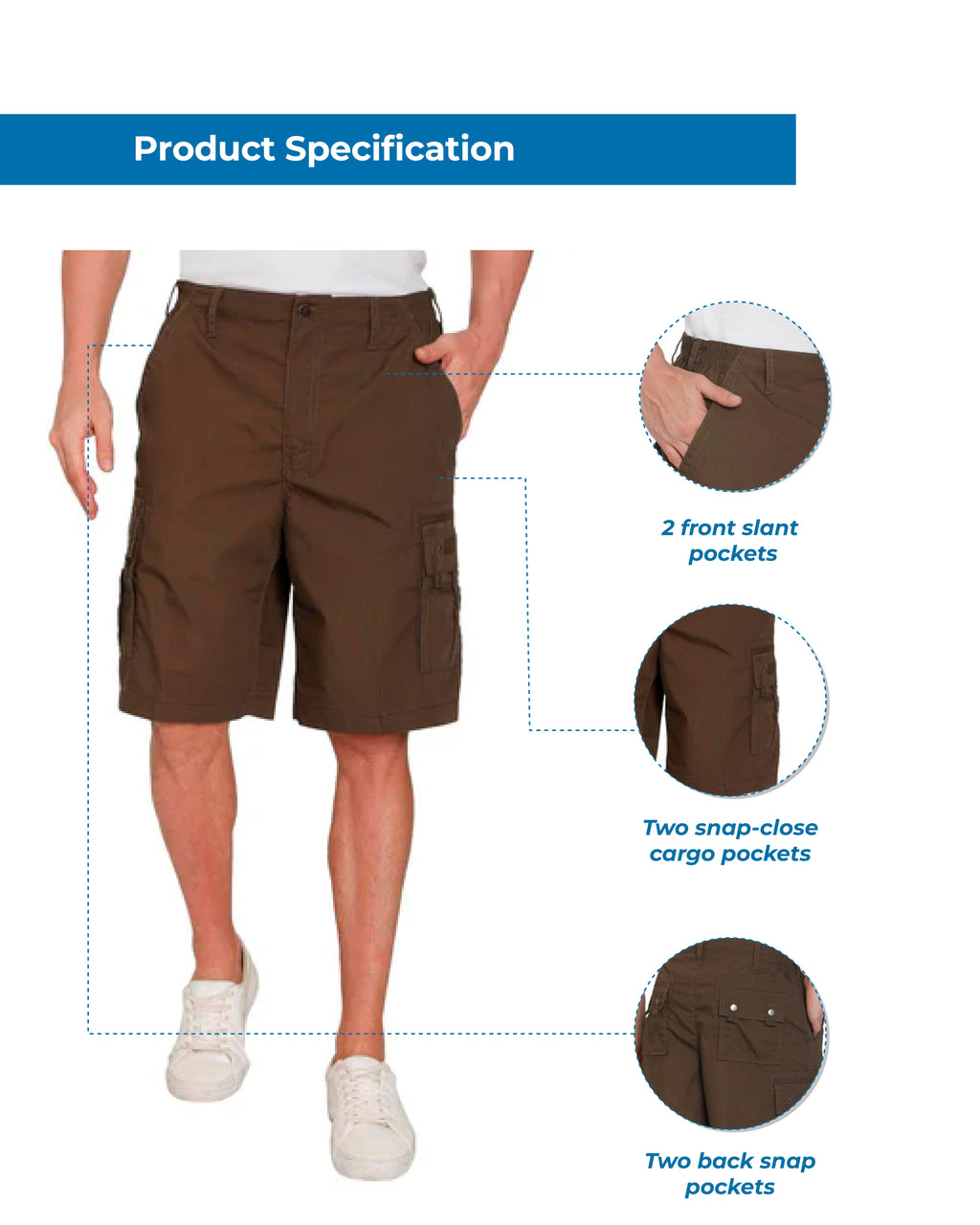 Men's Elastic Waist Cargo Shorts with Multi-Pocket Design
