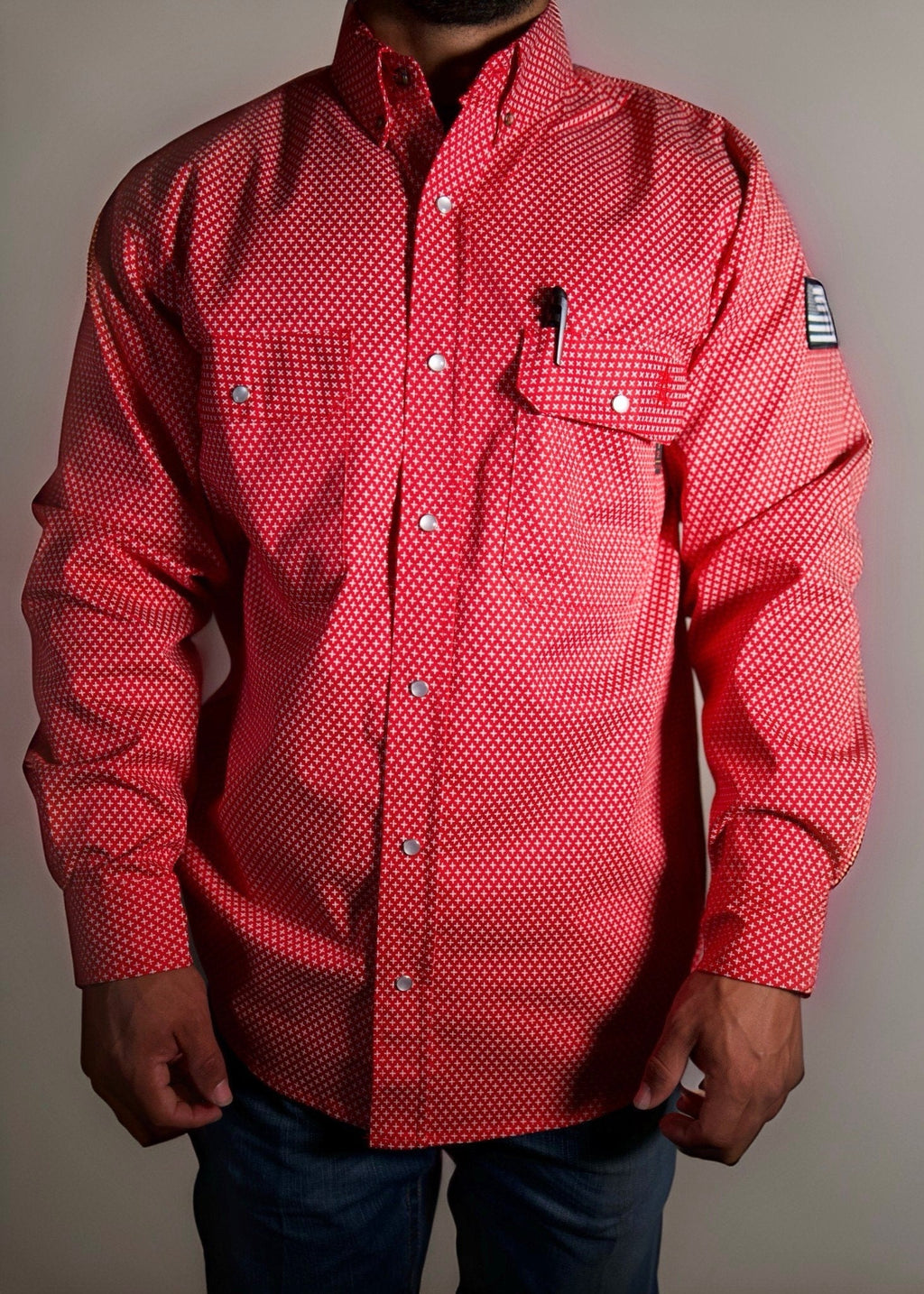 FR Pearl Snap Work shirt - Alpha Red - With U.S Flag