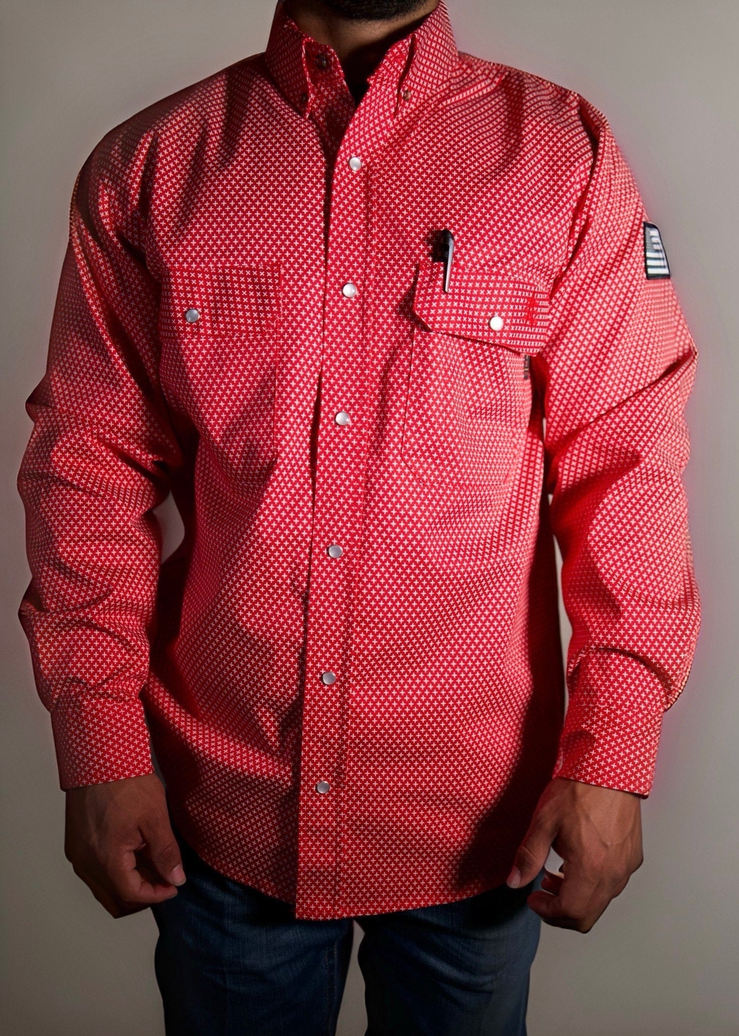 FR Pearl Snap Work shirt - Alpha Red - With U.S Flag