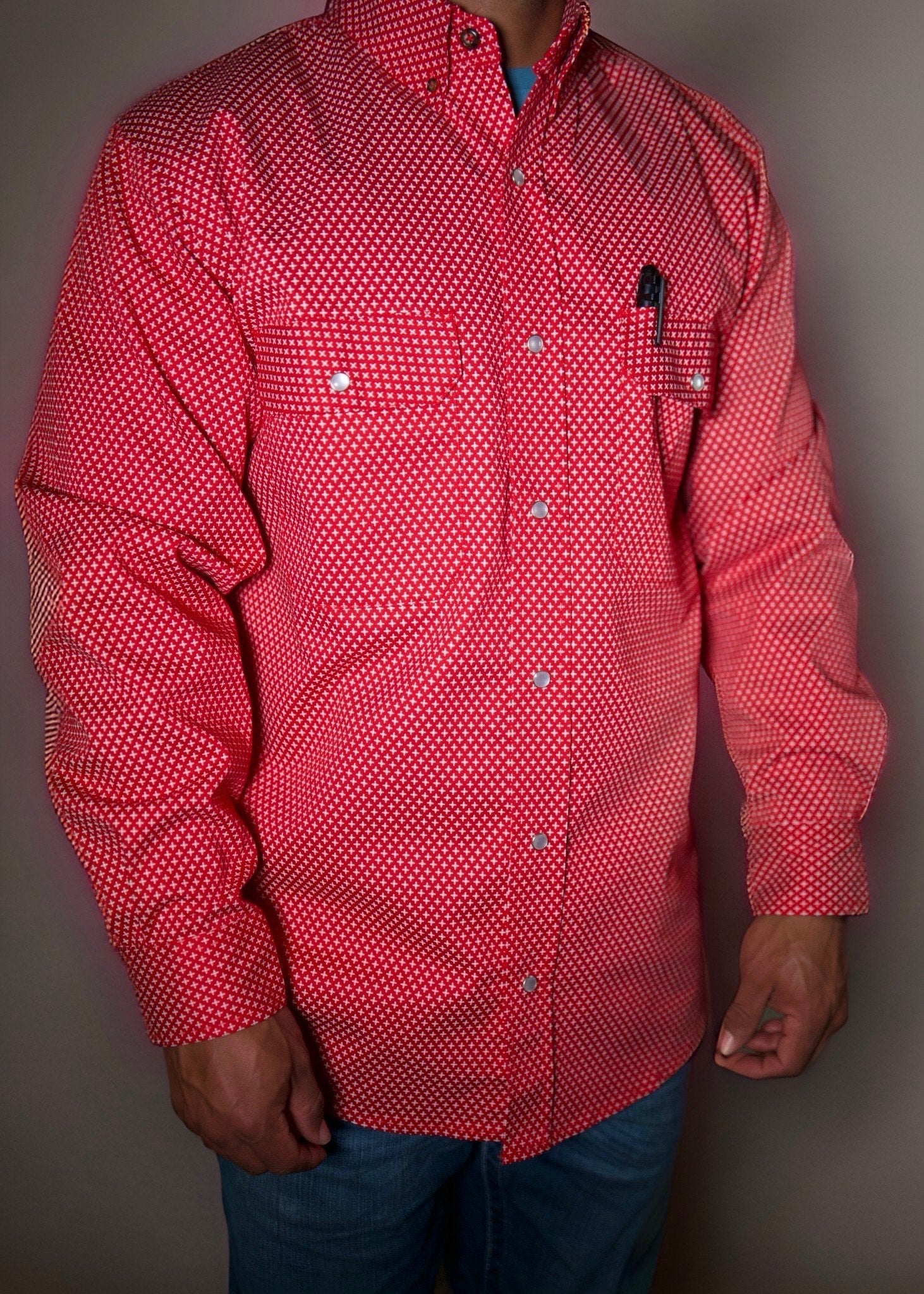 FR Pearl Snap Work shirt - Alpha Red - With U.S Flag