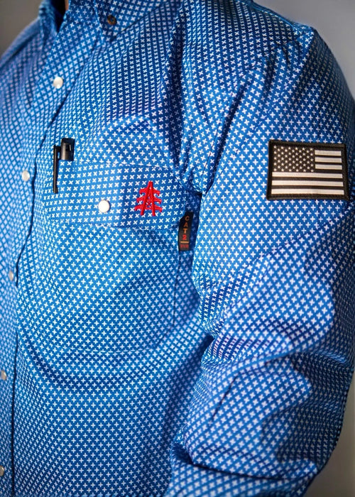 FR Pearl Snap Work Shirt - Royal Blue - With U.S Flag