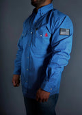 FR Pearl Snap Work Shirt - Royal Blue - With U.S Flag
