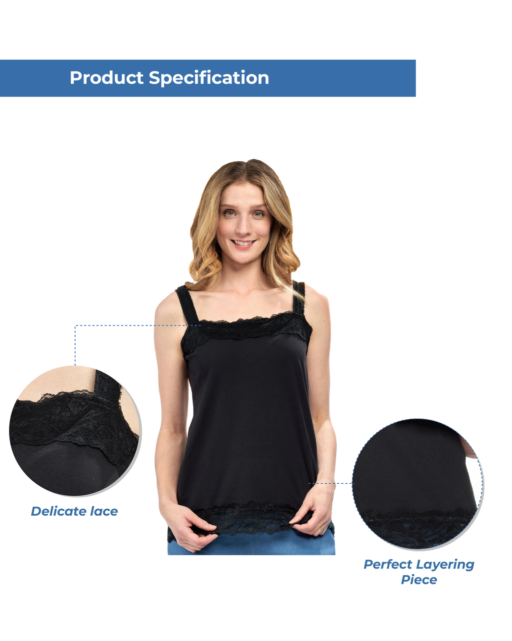 Women's Lace Trim Sleeveless Cotton Blend Tank Top