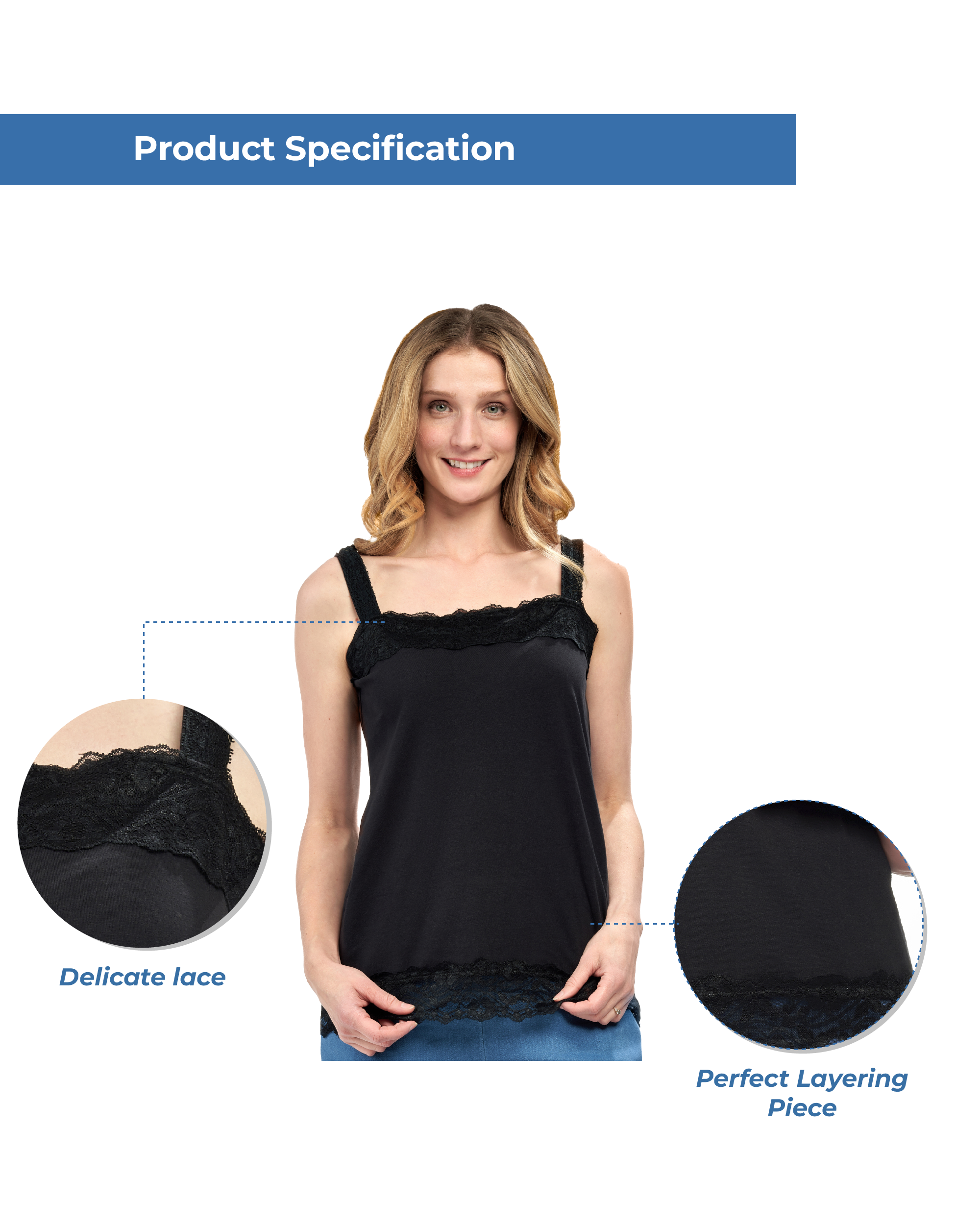 Women's Lace Trim Sleeveless Cotton Blend Tank Top