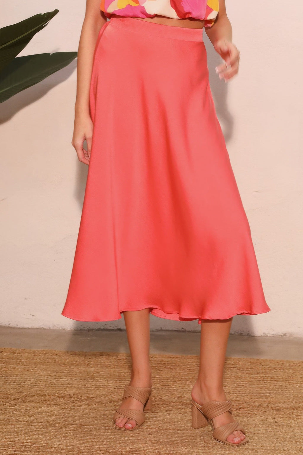 Washed Poly Silk Midi Swing Skirt Made in USA