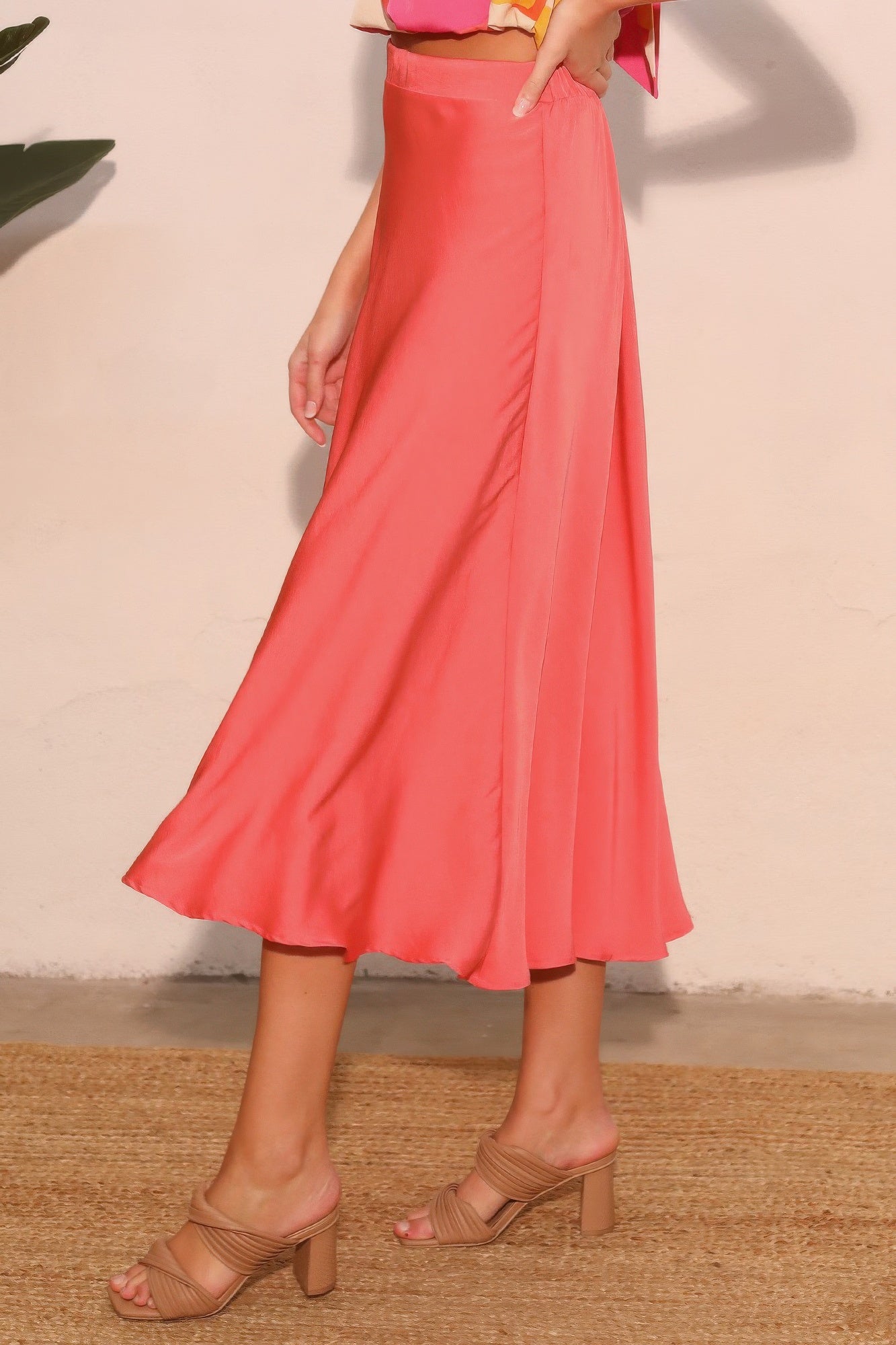 Washed Poly Silk Midi Swing Skirt Made in USA
