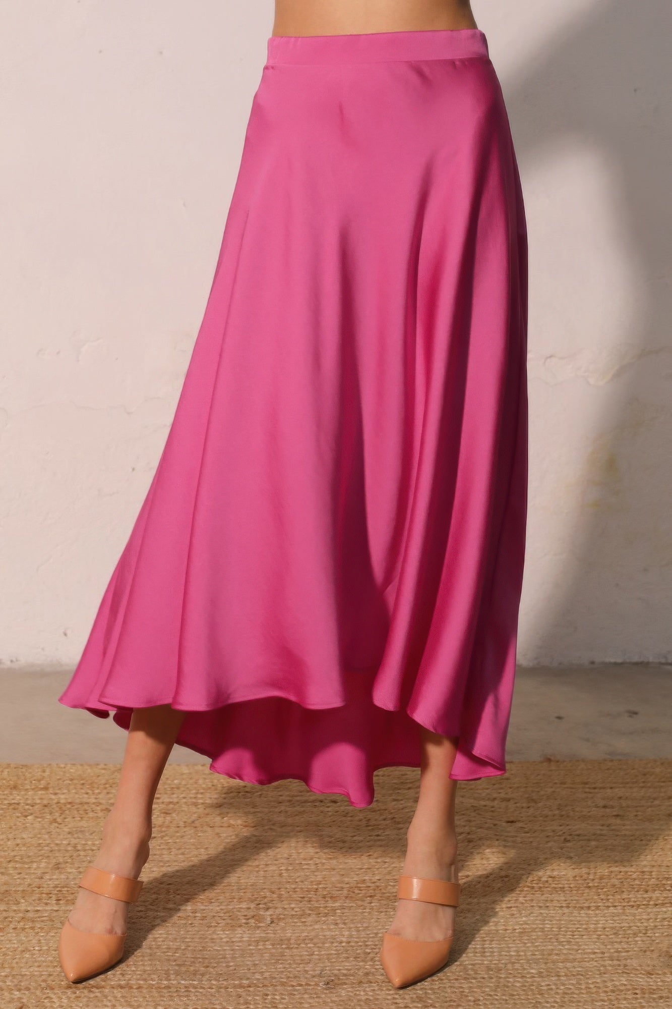 Washed Poly Silk Midi Swing Skirt Made in USA