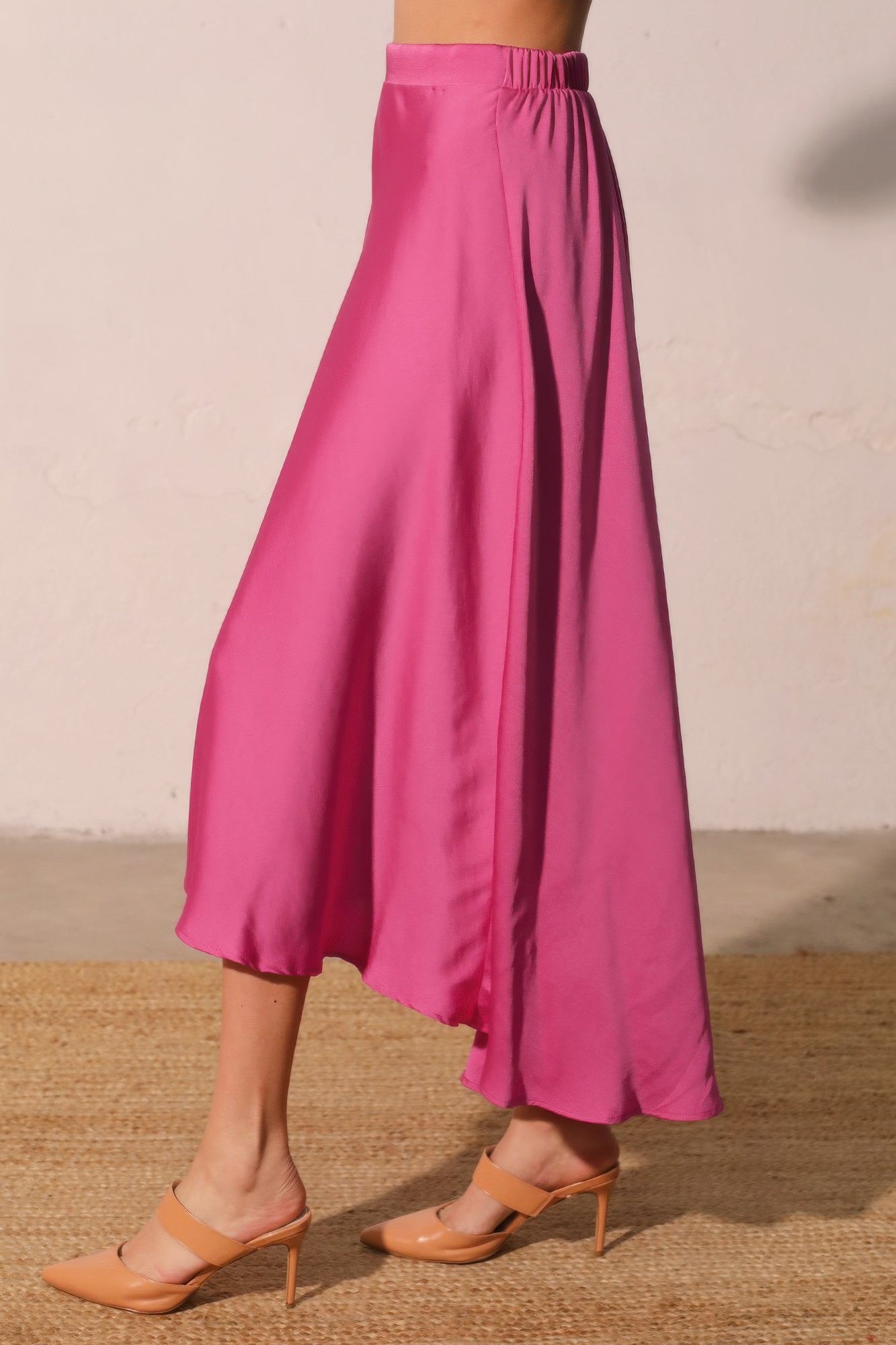 Washed Poly Silk Midi Swing Skirt Made in USA