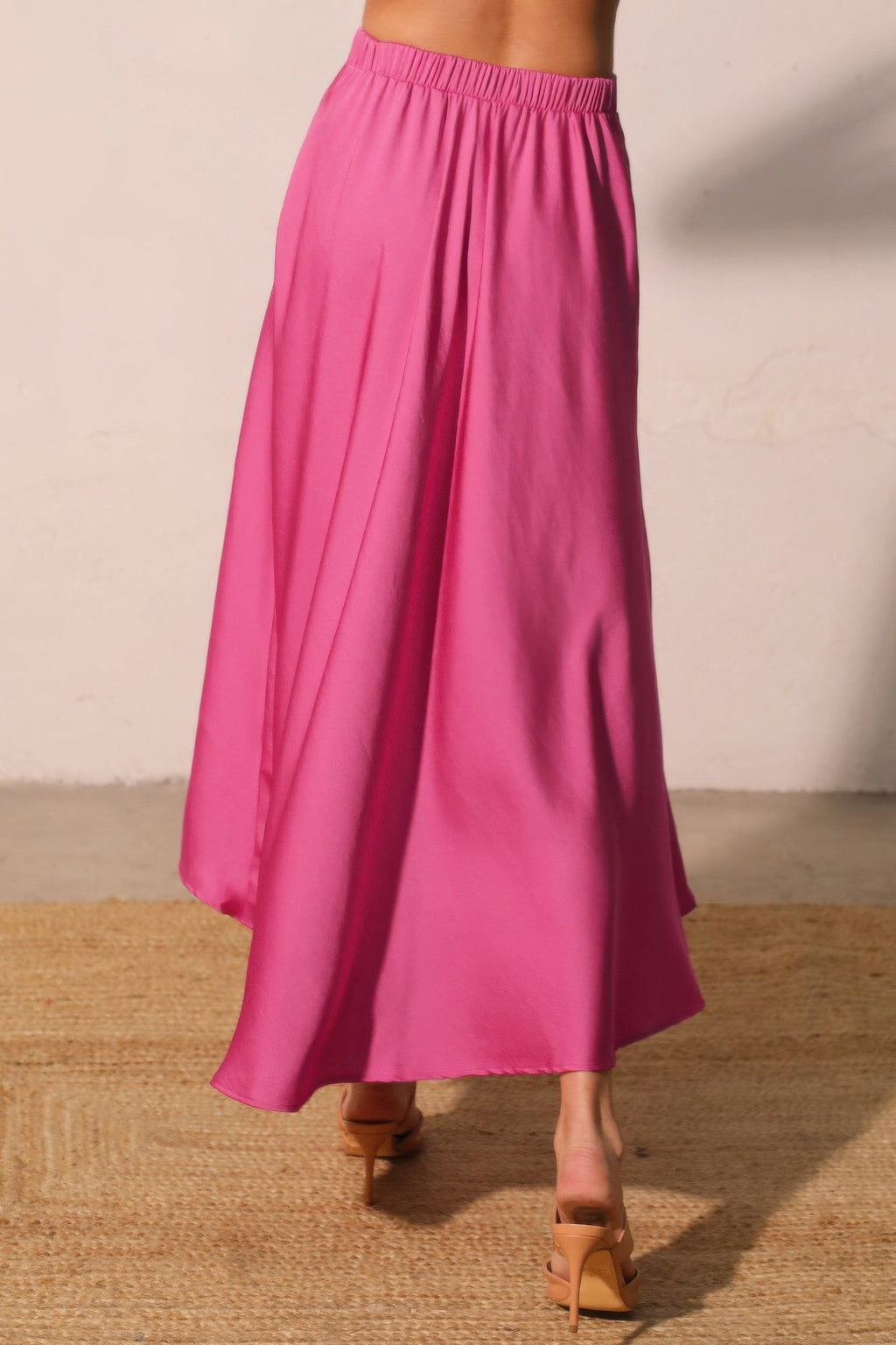 Washed Poly Silk Midi Swing Skirt Made in USA