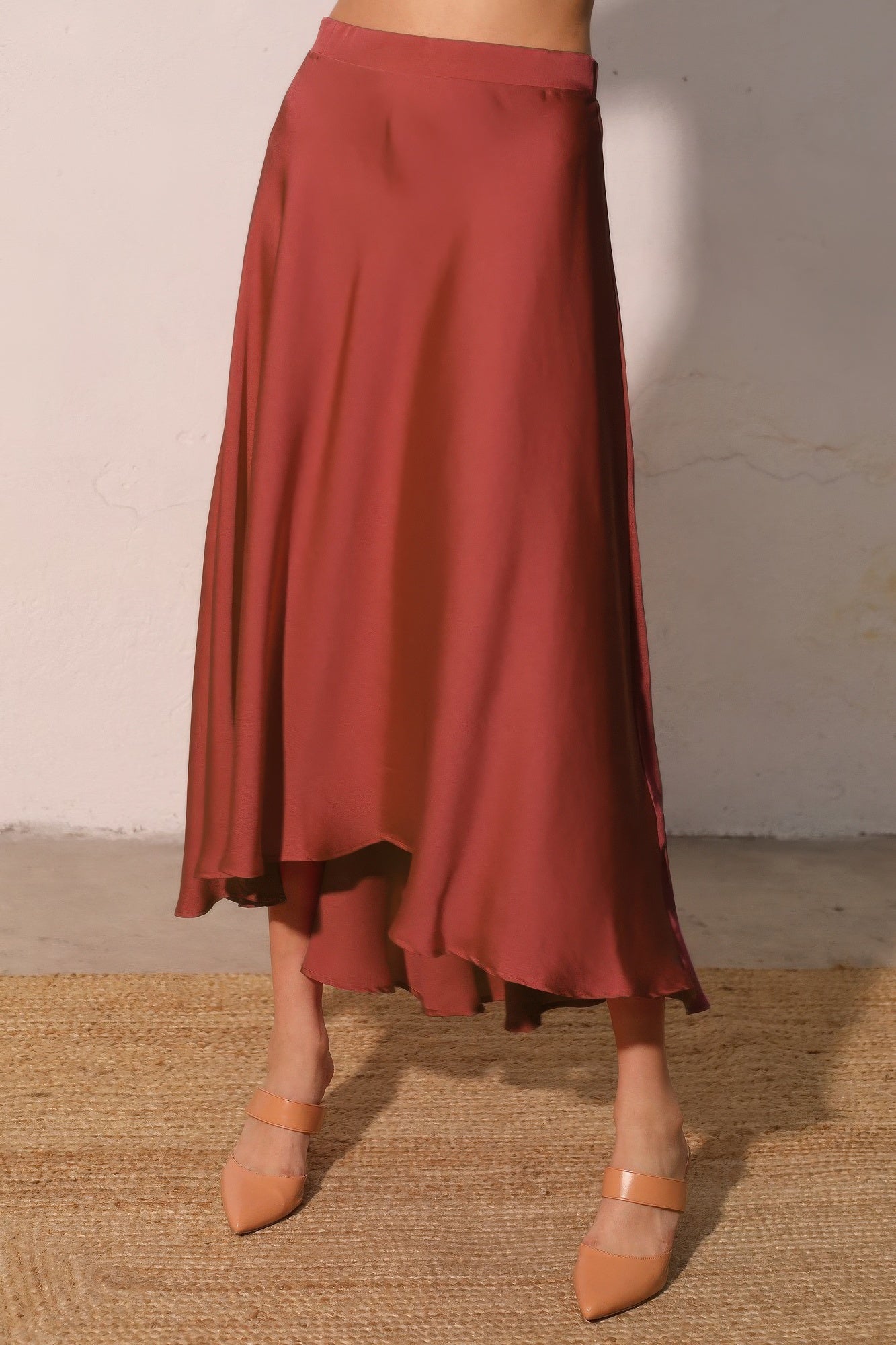 Washed Poly Silk Midi Swing Skirt Made in USA