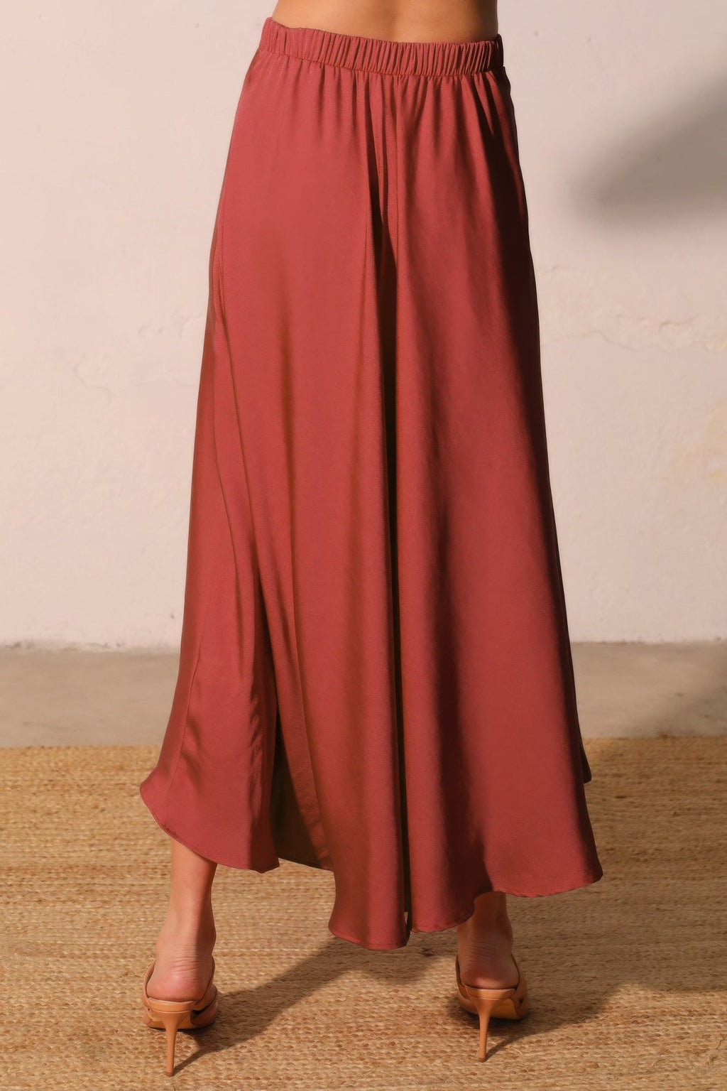 Washed Poly Silk Midi Swing Skirt Made in USA